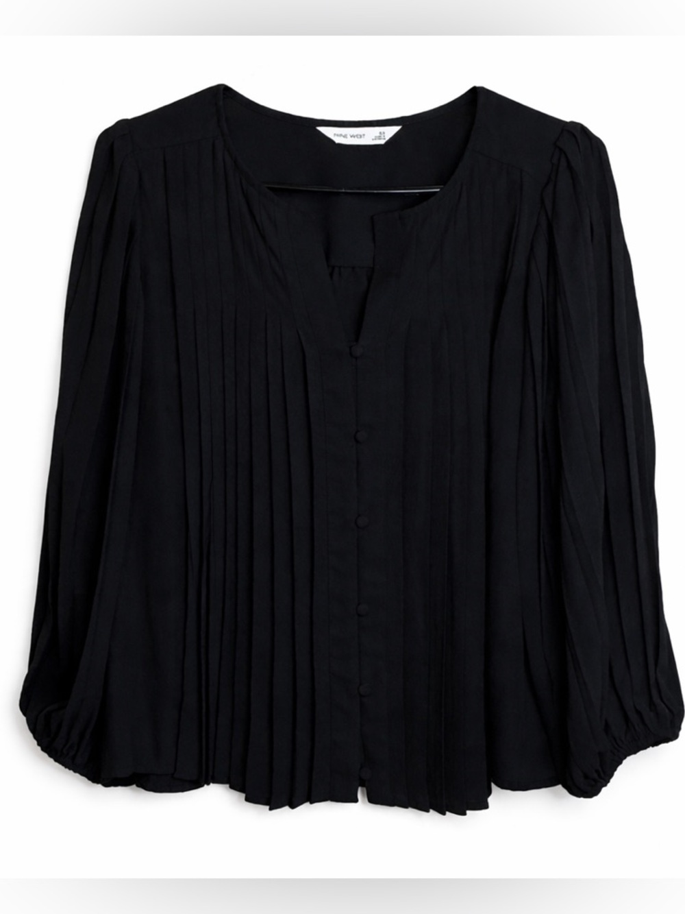 Nine West Pleated Blouse XS Black Button Front Work Top